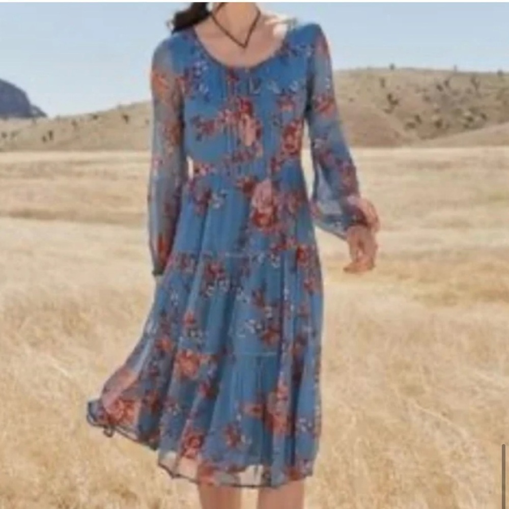Sundance Meadows Explored Long Sleeve Midi Dress in Blue Combo Size S